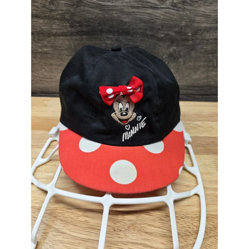Disney Minnie Mouse Polka Dot Bow Baseball Cap Hat Goofy's Hat Co Black Kids vtg